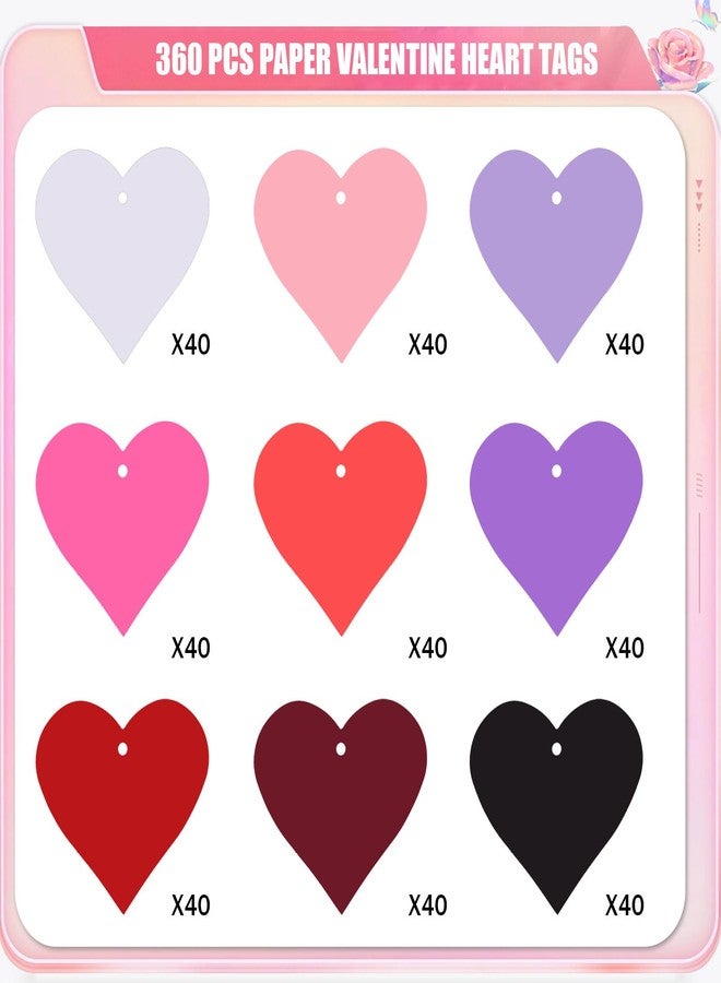 FOBSME 360 Pcs Valentine's Day Heart Tags Paper Heart Shape Cutouts Assorted Color Paper Hearts Valentine Heart Confetti Labels with 65.62 Rope for Valentine's Day Birthday Wedding Party Decorations,9 Colors - Image 2